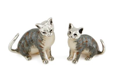 SATURNO Silver and Enamel TABBY CATS 
